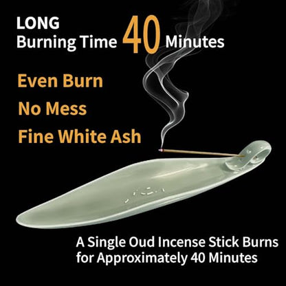 Natural Oud Agarwood Incense Stick Gift Set - Ceramic Incense Holder with Ash Catcher, Indoor Meditation Incense Burner Kit for Home Fragrance & Zen Relaxation