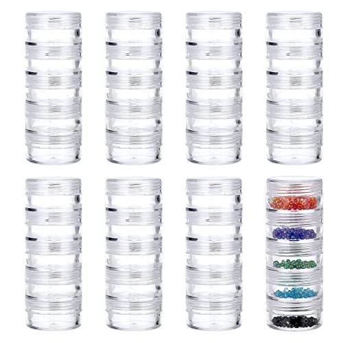 Hipiwe 8 Sets 5-Layer Clear Jewelry Bead Container Small Plastic Sample Jar | Travel Makeup Sample Boxes, Round Storage Jars Pots for Sewing Pills Nail Art Craft Accessories - size: 8Packs 1.2"D x 3.1"H