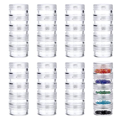 Hipiwe 8 Sets 5-Layer Clear Jewelry Bead Container Small Plastic Sample Jar | Travel Makeup Sample Boxes, Round Storage Jars Pots for Sewing Pills Nail Art Craft Accessories - size: 8Packs 1.2"D x 3.1"H