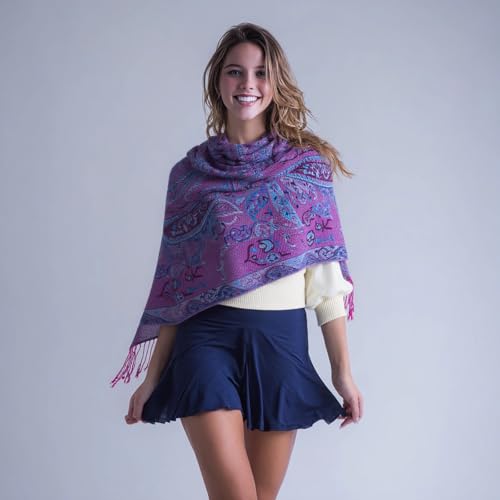 TUSHUSTY Pashmina Feel Shawls Wraps Rave Scarf for Women Soft Silky Reversible Men Scarves Hijab - color: Deep Purple Blue