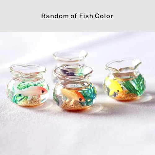 Dollhouse Fish Tank, Miniature Round and Square Goldfish Tank, Mini Miniature Goldfish Aquarium, for Dollhouse Miniature, Fairy Garden, Diorama Decoration (Round Tank)