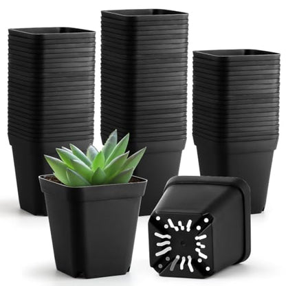 BTPLASTIK Small Plant Pots 3.5 Inch, 120 Pcs Nursery Pots with Drainage Holes, Durable Plastic Succulents Pots for Seedlings, Cuttings (Black) - color: Black, size: 3.5 Inch-120P