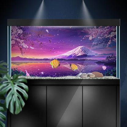 Aquarium Background Stickers - Japan Cherry Blossoms Peak Self-Adhesive Fish Tank Reptile Terrarium Decor Poster (80 x 40 cm / (31.4 x 15.7 inches)) - size: 80 x 40 cm / (31.4 x 15.7 inches)