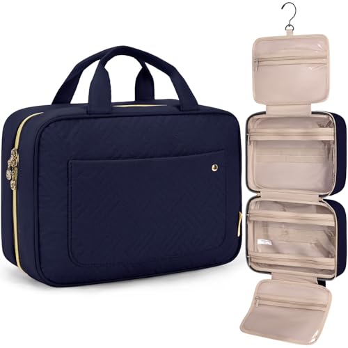 BAGSMART Toiletry Bag Travel Bag with hanging hook, Water-resistant Makeup Cosmetic Bag Travel Organizer for Accessories, Shampoo, Full Sized Container, Toiletries, Smokey Blue - color: Blue, size: Medium