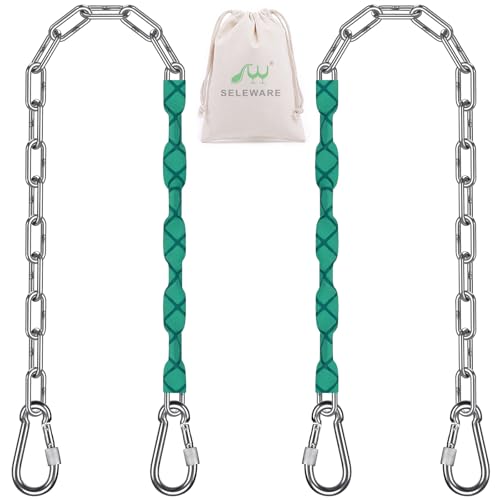 SELEWARE Heavy Duty Swing Hanging Kit: 1000LB Capacity Stainless Steel Swing Chains + Ceiling Mount with Swivel Hook for Hammocks, Punching Bags, Yoga Swings & Playground Sets