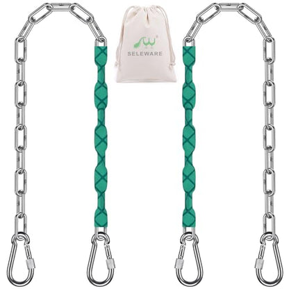 SELEWARE Heavy Duty Swing Hanging Kit: 1000LB Capacity Stainless Steel Swing Chains + Ceiling Mount with Swivel Hook for Hammocks, Punching Bags, Yoga Swings & Playground Sets