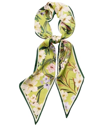 Hioyiwse Head Scarf Hair Neck Scarves For Women Purse Bag Scarfs For Handbags Silky Long Thin Satin Headscarf Fashion - color: B21-little Green Daisies