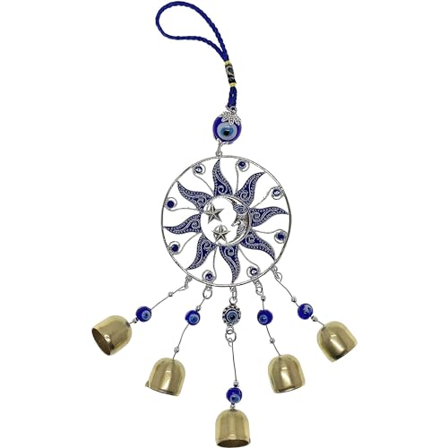 LUCKBOOSTIUM Sun, Moon & Star Ornament with Hanging Evil Eye and Bells - color: Sun, Moon & Star