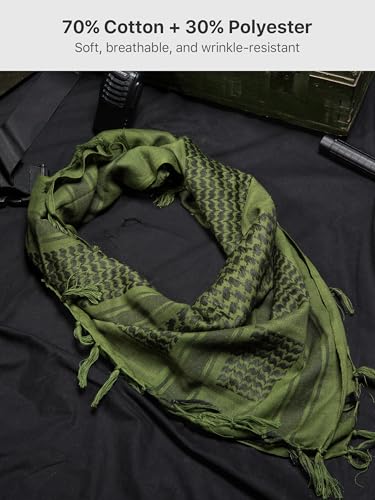 FREE SOLDIER Scarf Military Shemagh Tactical Desert Keffiyeh Head Neck Scarf Arab Wrap with Tassel for Men Women - color: Army Green