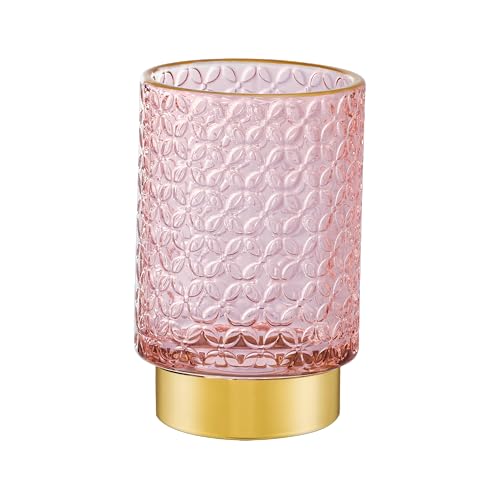 Makeup Brush Holder Organizer,Toothbrush Holders,Desk Pen Pencil Holder,Multifunctional Vintage Glass Brush Cup（A44-10-US） - color: Pink