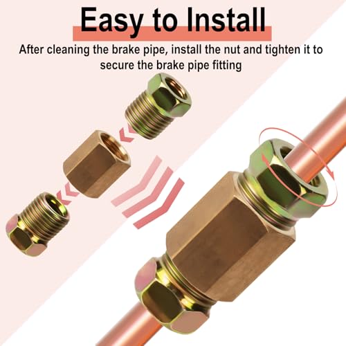 1/4 Brake Line Pressure Fittings, 12 Pieces 7/16 Inch Brake Line Fittings | 24 Threads Brass Brake Line Fitting Assortment for 1/4 Inch Brake Line Tube (4 Unions, 8 Nuts) - size: 7/16 Inch (pack of 1)