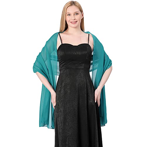 Ladiery Chiffon Shawl Wraps for Women Evening Dresses, Elegant Soft Sheer Shawls for formal dressy Bride Wedding - color: Emerald Green