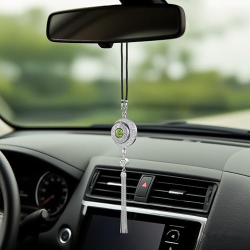 Islamic Car Hanging Ornament with Quran Verses – Perfume Diffuser, Arabic Salaam & Barakah, Muslim Gift for Ramadan, Eid, Zinc Alloy Moon Design