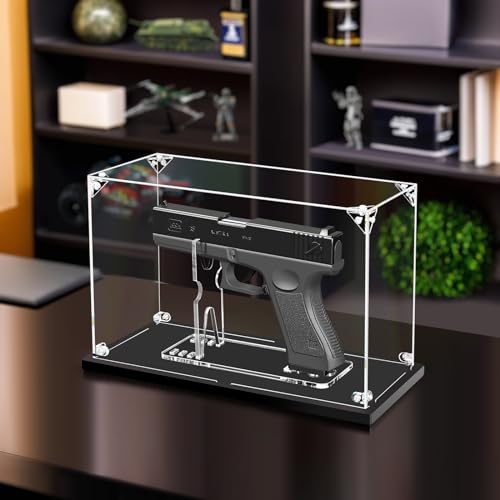 KOLIPI Gun Display Case, Clear Acrylic Showcasing Case for Pistol, Display Stand for Gun, Watch The Video to Assemble (11.5x4.7x7.1 inch, 29x12x18 cm) - size: Gun Display Case, 11.5x4.7x7.1 inch