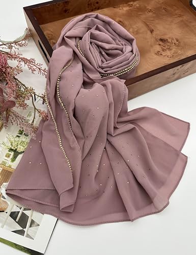 Hijab for Women Premium Chiffon Hijab Rhinestone Hijab Scraf for Women Muslim - color: Light Mauve