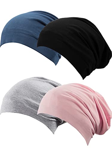 SATINIOR 4 Pieces Satin Lined Sleep Cap Silk Bonnet for Sleeping Women, Silk Hair Wrap Slouch Beanie Hat - color: Black, Grey, Dark Blue, Pink