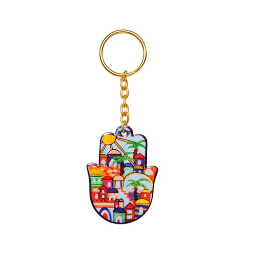 EMANUEL Yair Hamsa Hand Keychain Charm 1.7 Inch | Metal Lucky Charm Hand Blessing Jewish Judaica Gift Hand of Fatima Evil Eye - color: Jerusalem Shj-14