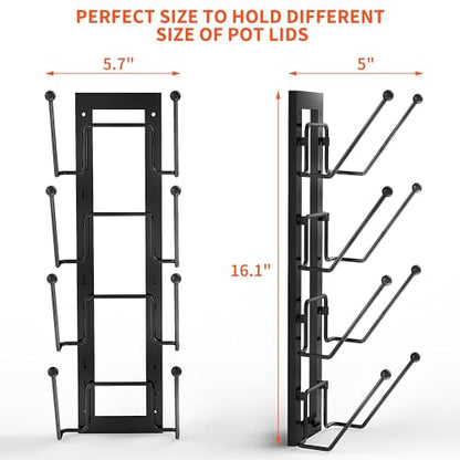 Cisily 8 Layers of Adjustable Pot Lid Organizer Rack for Cabinet Door/Wall，2Pack Lid Organizer Pots and Pans Holder for Kitchen Storage with No Drilling Adhesive 5.7 W“(Black)