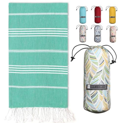 BAY LAUREL Turkish Beach Towel with Travel Bag 39 x 71 Quick Dry Sand Free Lightweight Large Oversized Towels Light - color: Shamrock With Floral Bag