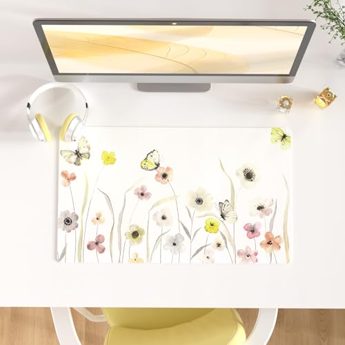 Faux Leather Large Mouse Pad, Office Desk Mat, 23.6"x13.8", Butterflies | Desk Décor Accessories, Extended Size, Waterproof & Easy to Clean, Smooth Surface, Non Slip Desk Organization - color: Floral Butterflies, size: 23.6L x 13.8W inches