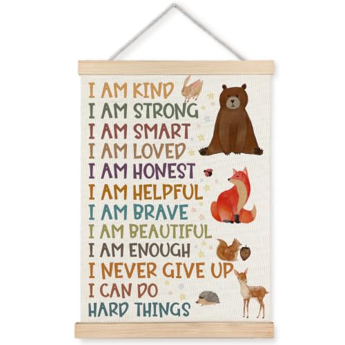 WUCHJ Forest Animal Nursery Daily Affirmations for Kids Wall Art 12x16 in - color: Forest Animal Nursery Daily Affirmations