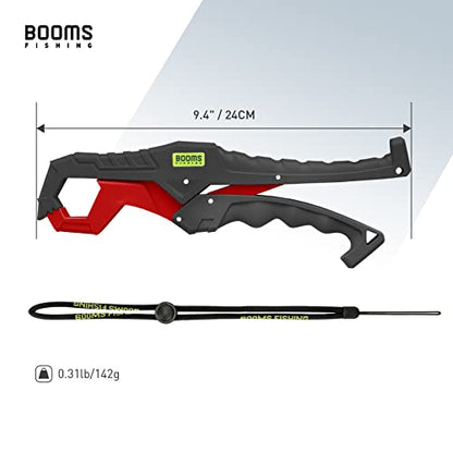 Booms Fishing G05 Lip Gripper Saltwater, 9.4" Plastic Catfish Grippers Pliers, Grabber Tool With Lanyard, Grips for Kayak Fishing Accessories, Great Holder for Caught Fish - color: Red