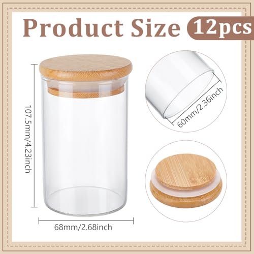 12 Pcs Glass Jars with Lids, Qtip Holder Dispenser Food Storage Containers Small Herb Jars for Valentine's Day Home Bathroom Kitchen Makeup Tea Coffee Cookie Candy Organizer