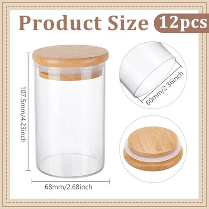12 Pcs Glass Jars with Lids, Qtip Holder Dispenser Food Storage Containers Small Herb Jars for Valentine's Day Home Bathroom Kitchen Makeup Tea Coffee Cookie Candy Organizer