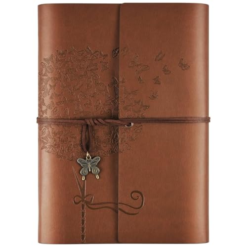 OMEYA Leather Journal Notebook, Refillable Writing Journal Diary Planner for Women Girls (Brown, A5-9.3''×6.3'') - color: Brown, size: A5-9.3''×6.3''
