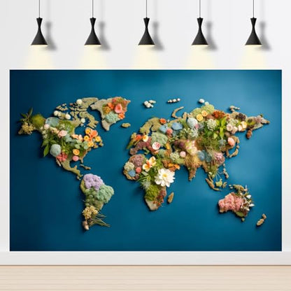 Aquarium Background World Map Composed of Flowers Plants Greenery on Blue Background Terrarium Backdrop Nature-Themed Designs Aquarium Background Fish Tank Backdrop Vinyl 24x12in - color: Green, size: 24(W)x12(H)inches/ 60(W)*30cm(H)