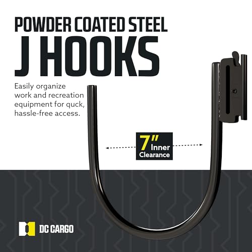 DC Cargo - E Track J Hooks (7" - 10 Pack) - Large Heavy Duty Accessories - Hanging Hooks for Your ETrack Rail System - Use in Enclosed Trailers, Box Trucks, Vans, Garage, Workshop & Warehouse - size: 7 Inch - 10 Pack
