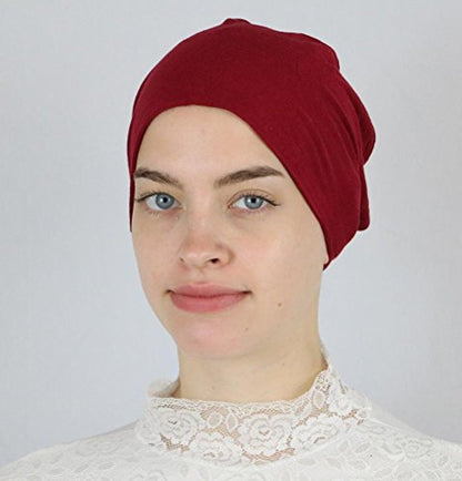 Modefa Islamic Women's Non-Slip Cotton Hijab Bonnet Cap Underscarf - color: Red