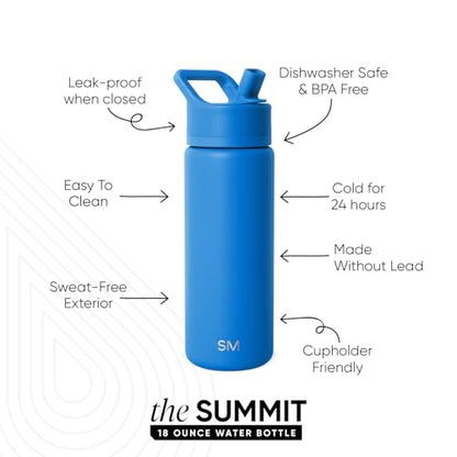 Simple Modern Kids Water Bottle with Straw Lid | Vacuum Insulated Stainless Steel Metal | Reusable Leak Proof BPA-Free Thermos for School | Summit Collection | 18oz, Supersonic Blue - color: -Supersonic Blue, style: 18oz