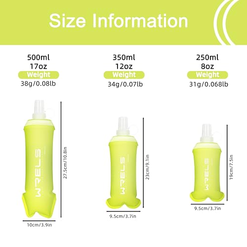 WRELS Running Water Bottle,250ml/350ml/500ml TPU Soft Flask,Collapsible Water Bottles for Hydration Vests and Running Belts Backpack, Soft Water Bottles For Hiking Cycling Climbing - color: Green-250ml*2
