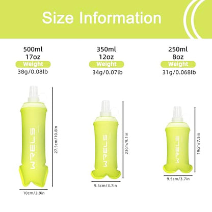 WRELS Running Water Bottle,250ml/350ml/500ml TPU Soft Flask,Collapsible Water Bottles for Hydration Vests and Running Belts Backpack, Soft Water Bottles For Hiking Cycling Climbing - color: Green-500ml*2