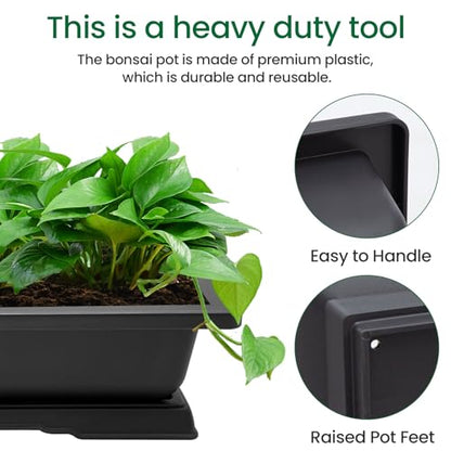 GROWNEER 3Pcs 18 Inch Bonsai Training Pots with Drainage Humidity Trays & Repotting Mat, Large Bonsai Tree Pot Kits for Starter, Succulent Growing Planter Set for Garden Indoor Outdoor - size: 3pcs/18x14in