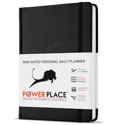 Daily Planner, Calendar & Life Organizer to Improve Time-Management, Productivity & Happiness | Vegan Leather Hardcover Notebook with Blank Dates, Undated 6 Months Hourly Planner for Men & Women, 24 Hour Agenda (Black) - color: Black, size: Standard