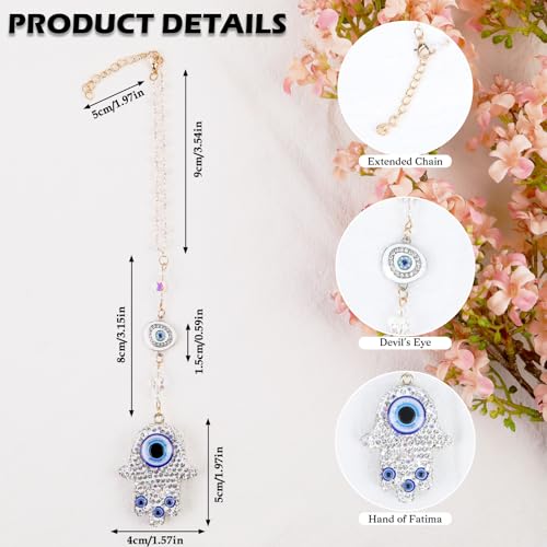 White Crystal Hamsa Hand Evil Eye Car Mirror Charm Ornament - color: White