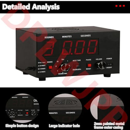 Portable Boxing Timer for Training Digital Gym Timer Gym Clock,Interval Timer,Workout Timer Interval Gym Timer with Led Lights Display for Workout Boxing Equipment (Red)