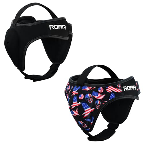 ROAR-INT Wrestling Headgear Men BJJ Ear Guard Protection MMA Grappling Cauliflower Helmet - color: Black+American Flag (Pack-2)