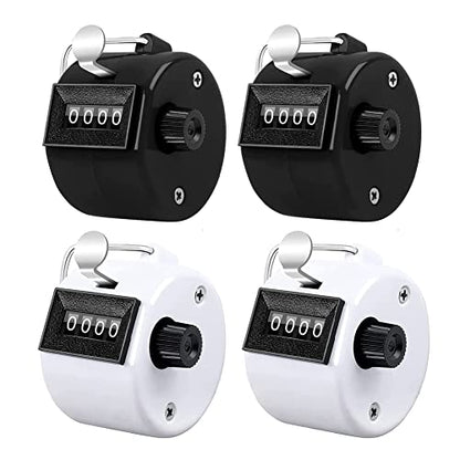 Counter Clicker 4-Digit Number Count, Handheld Mechanical Counters Clickers Pitch Counter for Coaching, Knitting, People, Lap, Fishing, Golf, Toddler & Fidget（6 color You can choice - color: 4pack-black+white