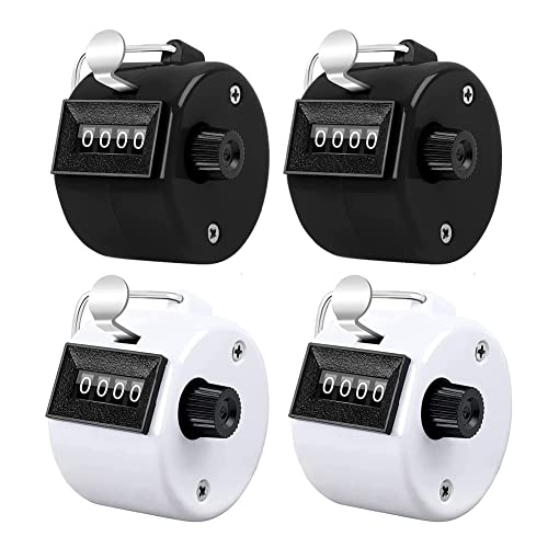 Counter Clicker 4-Digit Number Count, Handheld Mechanical Counters Clickers Pitch Counter for Coaching, Knitting, People, Lap, Fishing, Golf, Toddler & Fidget（6 color You can choice - color: 4pack-black+white