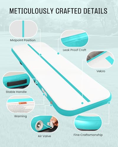 Inflatable Gymnastics Mat 10ft/ 13ft/ 16ft, 4 inches Thickness Gymnastic Mats with Electric Pump and Carry Bag for Kids Home Use Outdoor Training Yoga Cheerleading Gym Studio Backyard Park
