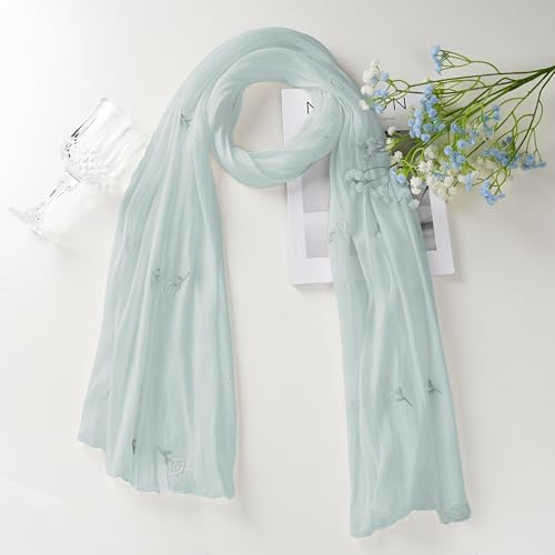 Shinny Threat Hijab Flower Embroidery Shawl Scarf Summer Cool Headwrap | Shinny Threat, Flower Embroidery - color: Light Green
