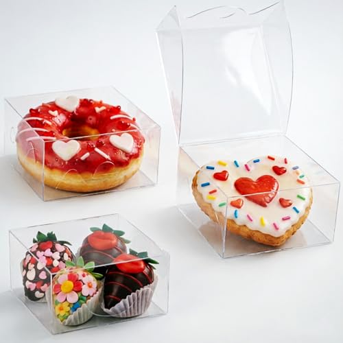 80팩 10.2 x 10.2 x 5.1cm(4 x 4 x 2인치) 작은 투명 간식 상자 쿠키 케이크 캔디 초콜릿 페이스트리 비누 및 기타 미니 베이킹 박스 Cajas Para 투명 트러플 박스 파티 결혼식 선물 - color: 투명.