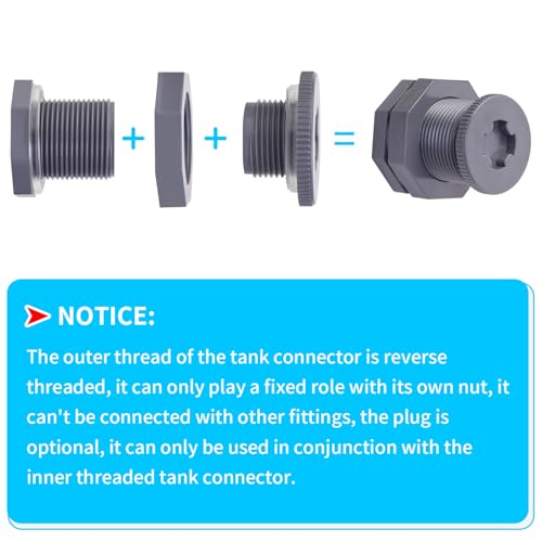 ChillWaves PVC Bulkhead Fitting 1" Double Thread Connector Adapter with Plugs for Water Tank, Aquariums, Rain barrels(4-PACK) - size: 1 Inch, style: Bulkhead Fitting + Plug