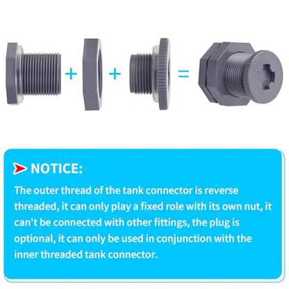 ChillWaves PVC Bulkhead Fitting 1" Double Thread Connector Adapter with Plugs for Water Tank, Aquariums, Rain barrels(4-PACK) - size: 1 Inch, style: Bulkhead Fitting + Plug