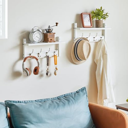 YMYNY Coat Rack Shelf Wall Mounted, Coat Hooks Set of 2, Entryway Coat Hanger with 4 Double Hooks, 31.5" Wall Floating Shelf with Hat Rack, for Kitchen, Bedroom, Bathroom, White UHWS001W-2 - color: White, size: 31.5"-2 pack