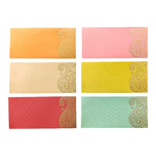 Jhintemetic® - Pack of 25 Matellic 5 Colours of 5 Each Randomly Picked Colourful Designer Shagun Lifafa/Money Gift Envelope with Golden Ambi for Gifting Money on any occasion