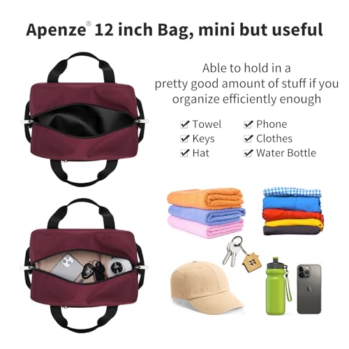 Small Gym Bag Carry On Bag - 12 in Mini Duffle Bag Lightweight for Overnight Travel - Wine Red - color: Wine Red, size: 12inch